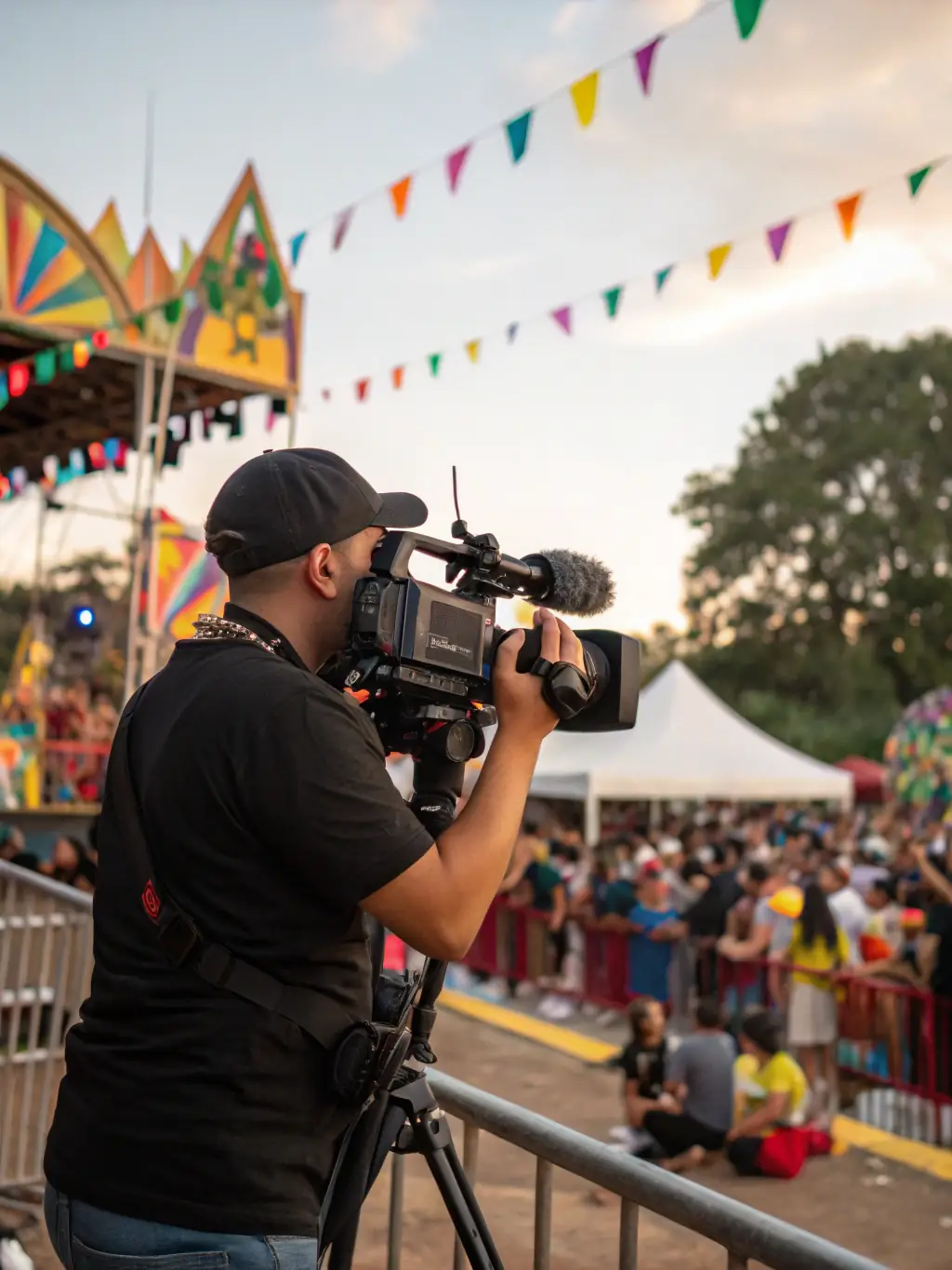 A videographer filming a vibrant scene at a cultural festival in Cape Town, South Africa, highlighting videography and visual storytelling services.
